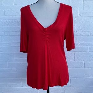 PST Ribbed Ruched V-Neck Short sleeves Top